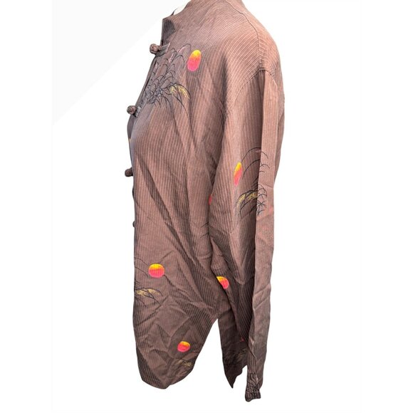 Chicos Silk kimono Artsy Asian-Inspired print 1 Mandarin Collar Long Tunic Y2k - Picture 7 of 12